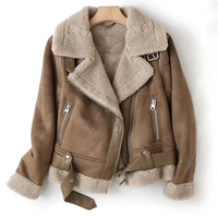 Leather Women's Jacket with Sherpa Lining - Naomi