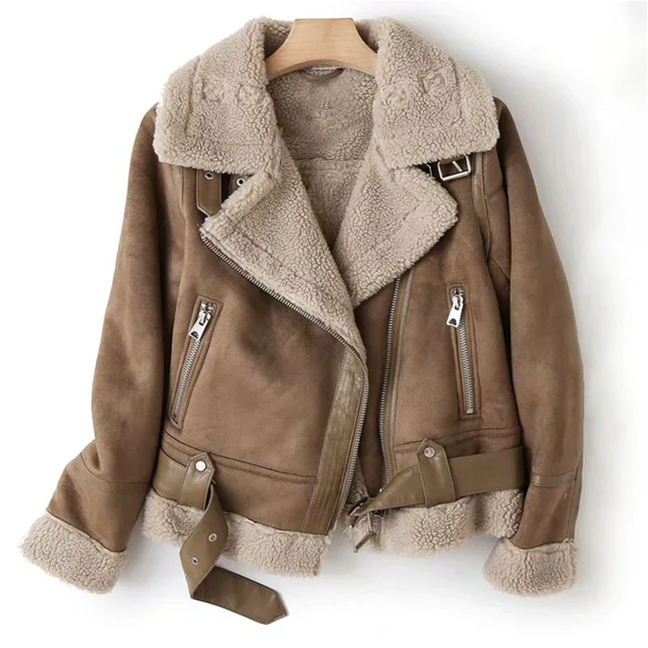 Leather Women's Jacket with Sherpa Lining - Naomi