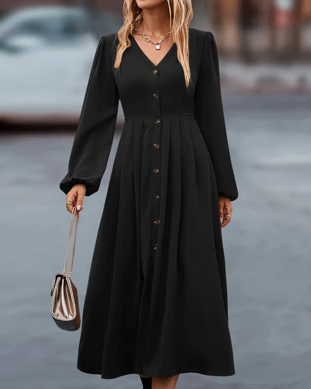 Maxi Herfst Jurk met Knoopsluiting – Amira