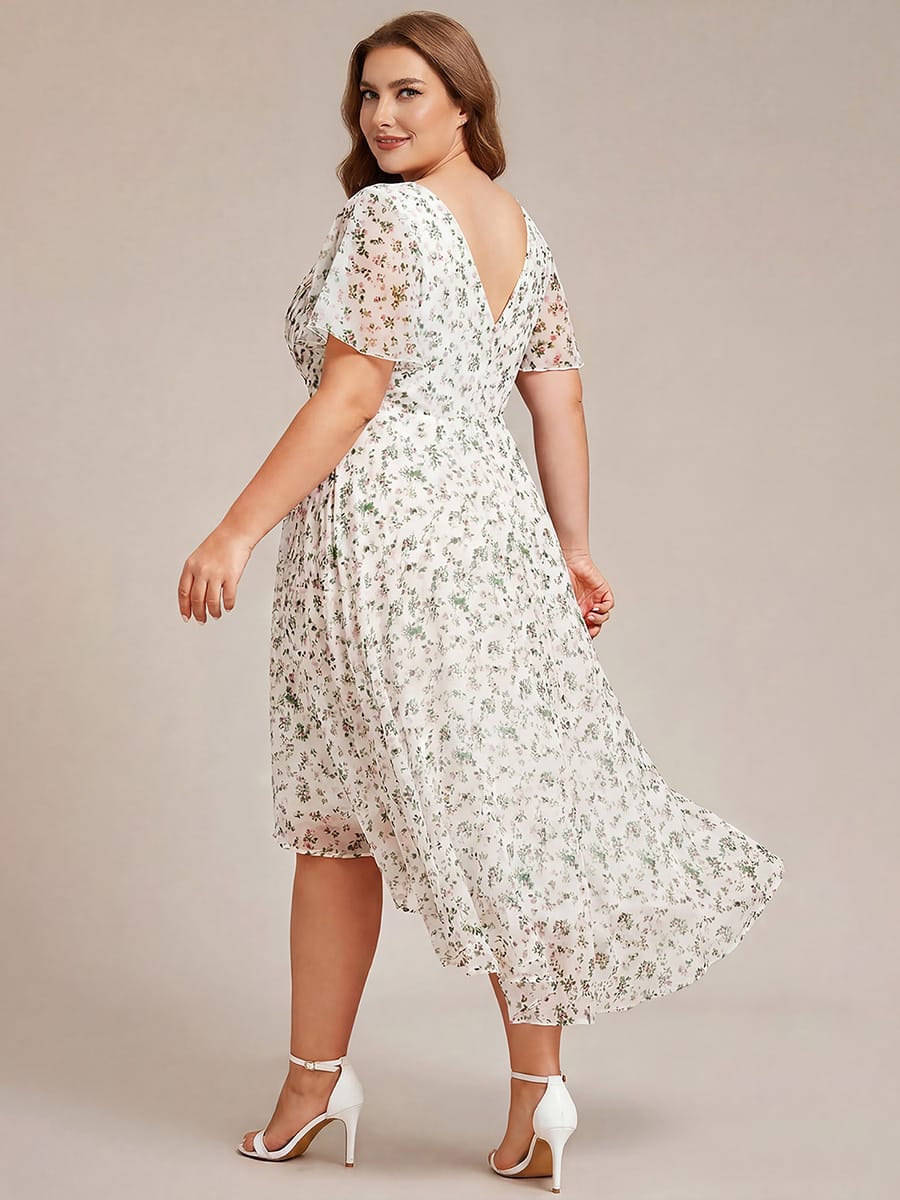 Chiffon jurk voor een bruiloftsgast met een asymmetrische zoom, V-hals en korte mouwen 172