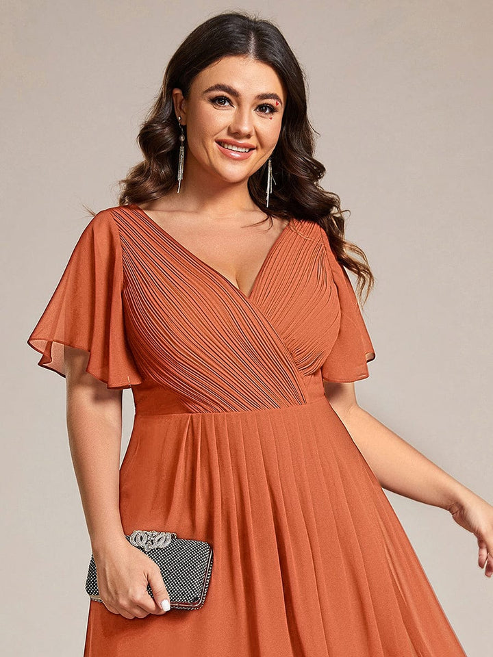 Chiffon jurk voor een bruiloftsgast met een asymmetrische zoom, V-hals en korte mouwen 167
