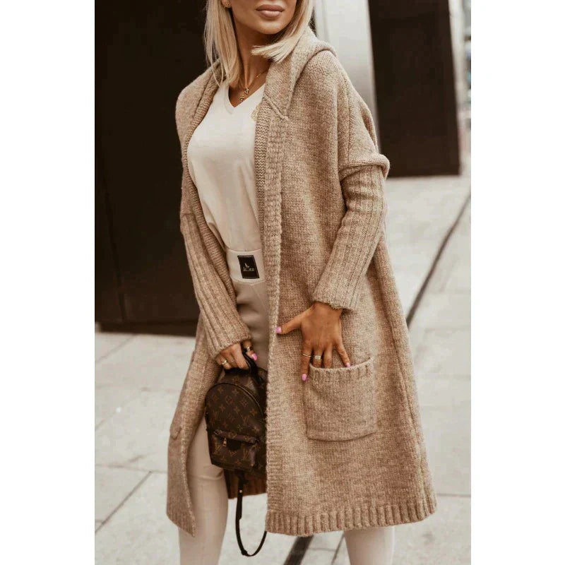 Long Knitted Women's Cardigan with Hood – Margo