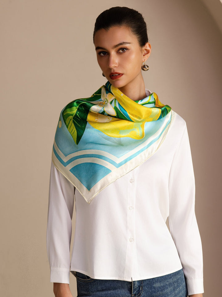 Mediterranean Lemon Print Square Head Scarf - Zestura