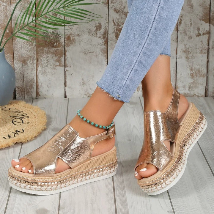 Metallic Finish Platform Sandal For Women - Sadie