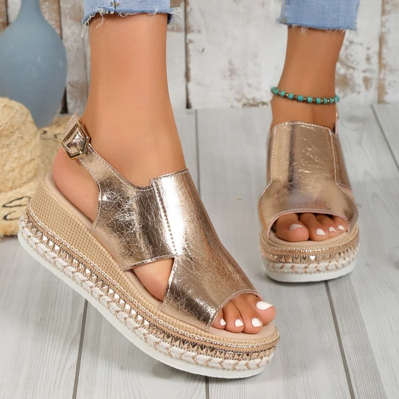 Metallic Finish Platform Sandal For Women - Sadie