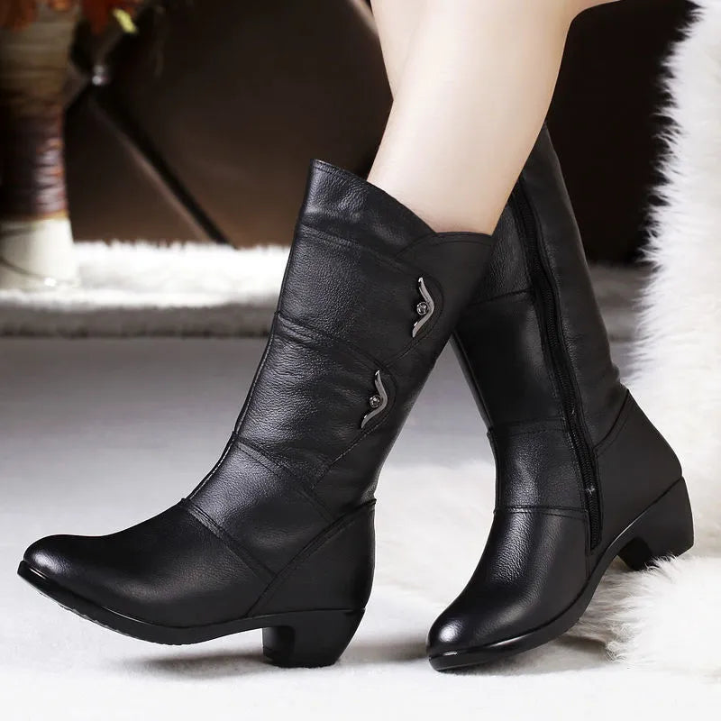 Mid-Calf Block Heel Winter Boot - Amy