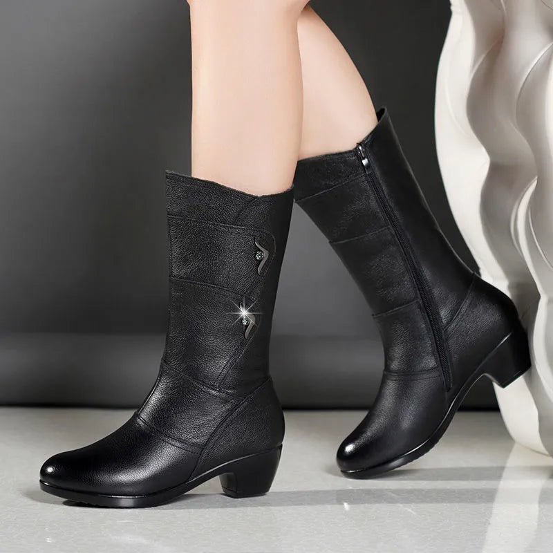 Mid-Calf Block Heel Winter Boot - Amy