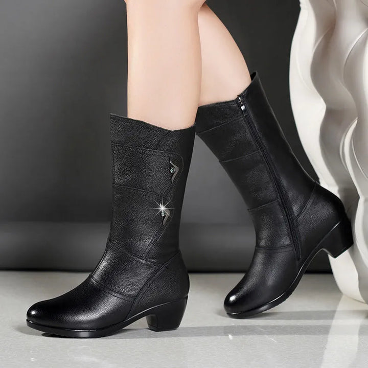Mid-Calf Block Heel Winter Boot - Amy