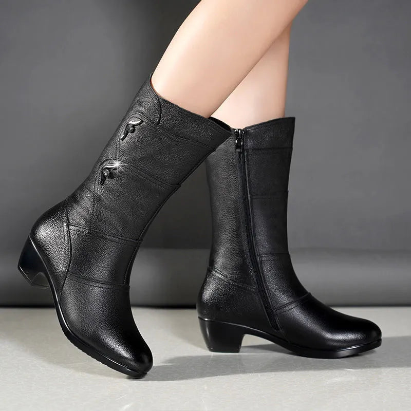 Mid-Calf Block Heel Winter Boot - Amy