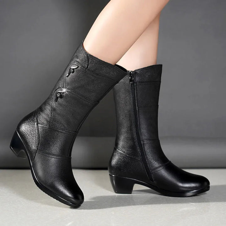 Mid-Calf Block Heel Winter Boot - Amy