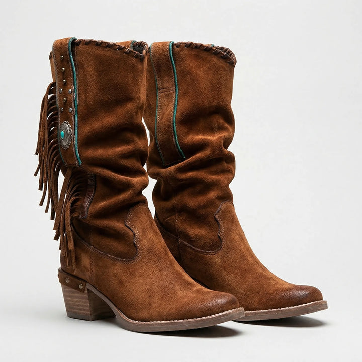 Mid-Calf Fringe Western Boots - Caroline