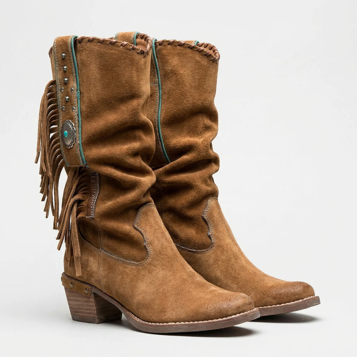 Mid-Calf Fringe Western Boots - Caroline