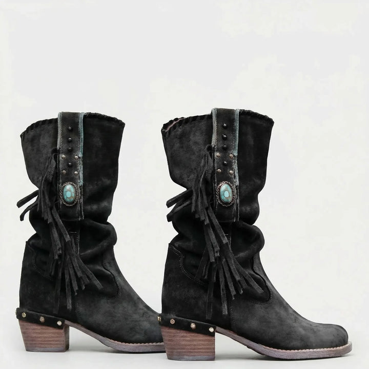 Mid-Calf Fringe Western Boots - Caroline