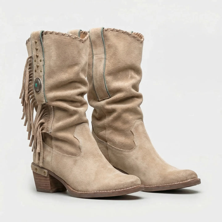 Mid-Calf Fringe Western Boots - Caroline