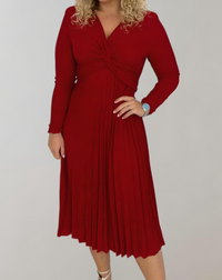 Red Midi Dress with High Waist - Selena
