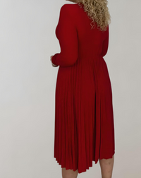 Red Midi Dress with High Waist - Selena