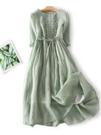 Light Linen Dress with Pleated Detail - Sofia