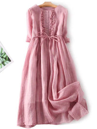 Light Linen Dress with Pleated Detail - Sofia