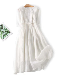 Light Linen Dress with Pleated Detail - Sofia