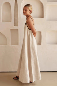 Sleeveless Beige Boho Maxi Dress in Linen Look – Elin