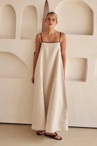 Sleeveless Beige Boho Maxi Dress in Linen Look – Elin