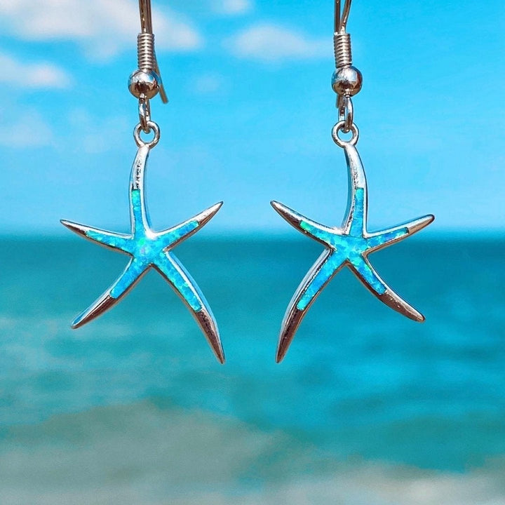 Silver Starfish Earrings with Opal - Arielle