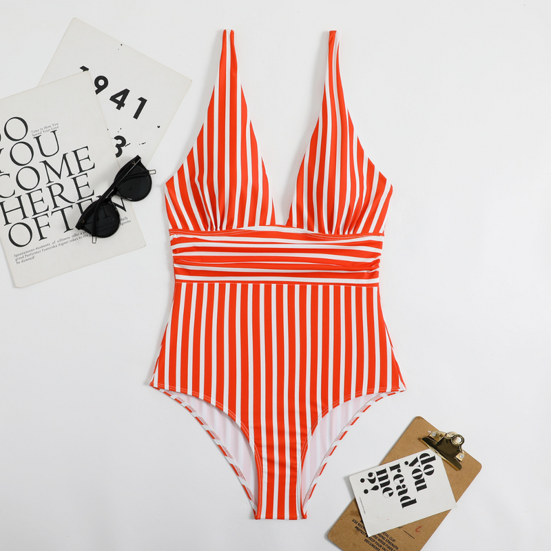 Trendy Dames Badpak met V-hals en Streeppatroon – Lina