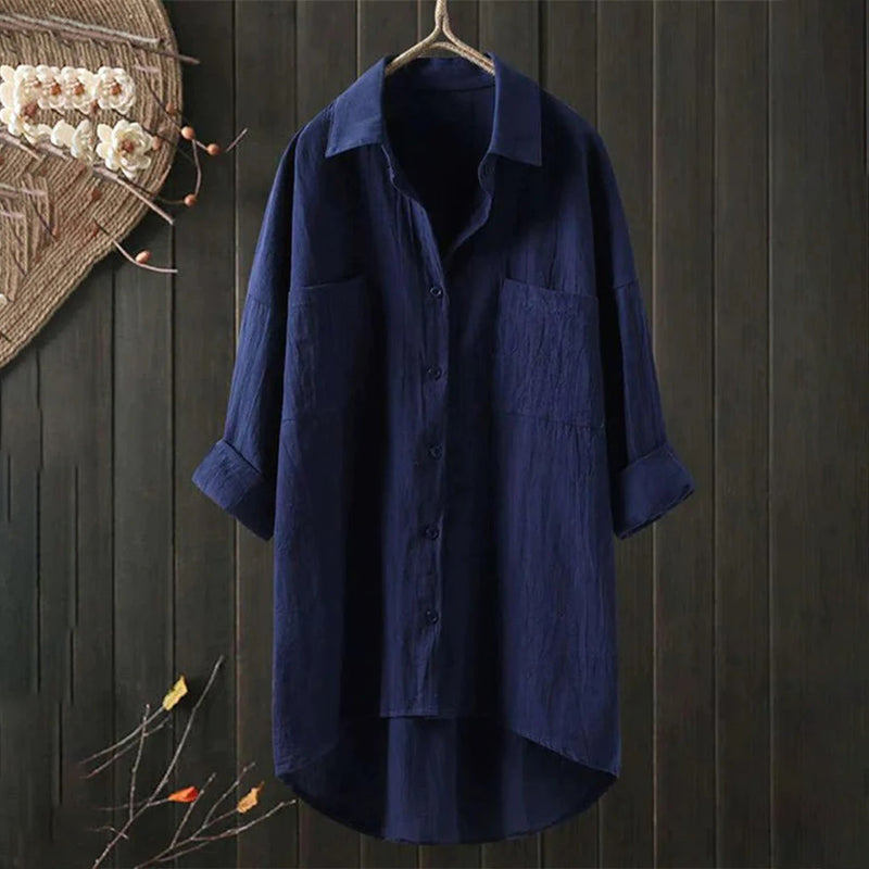 Luchtige Damesblouse met Lange Mouwen en Voorzakken – Selene