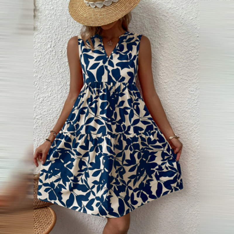Boho Summer Dress with Print and V-Neck – Yalina