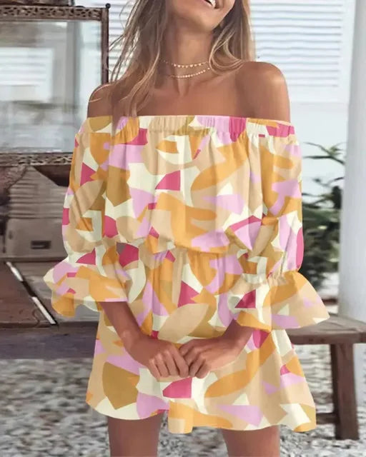 Trendy Boho mini dress with off-shoulder design and airy fit - Ysa