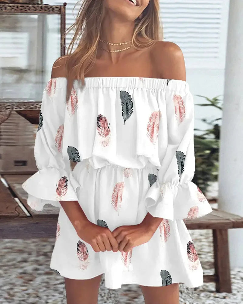 Trendy Boho mini dress with off-shoulder design and airy fit - Ysa