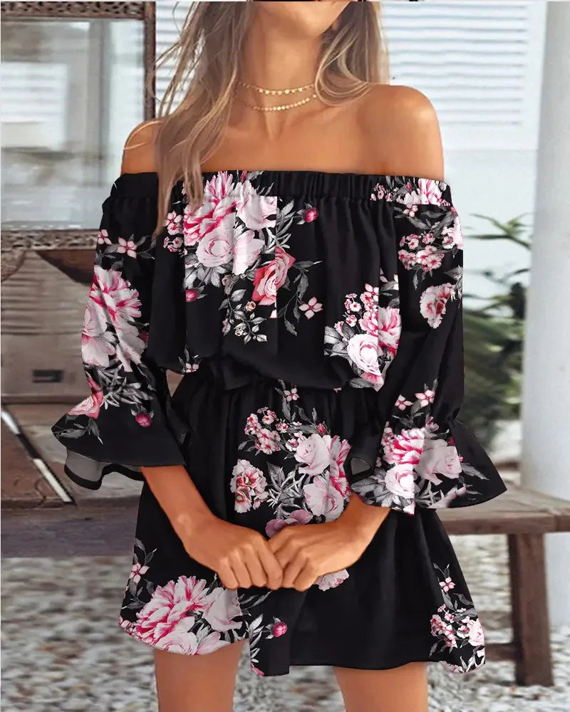 Trendy Boho mini dress with off-shoulder design and airy fit - Ysa