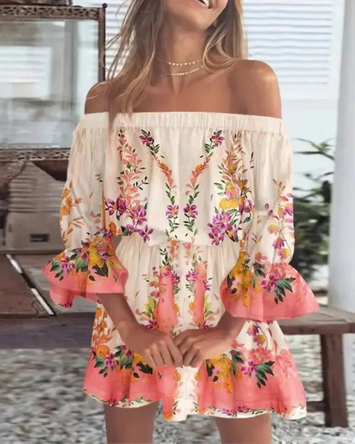 Trendy Boho mini dress with off-shoulder design and airy fit - Ysa