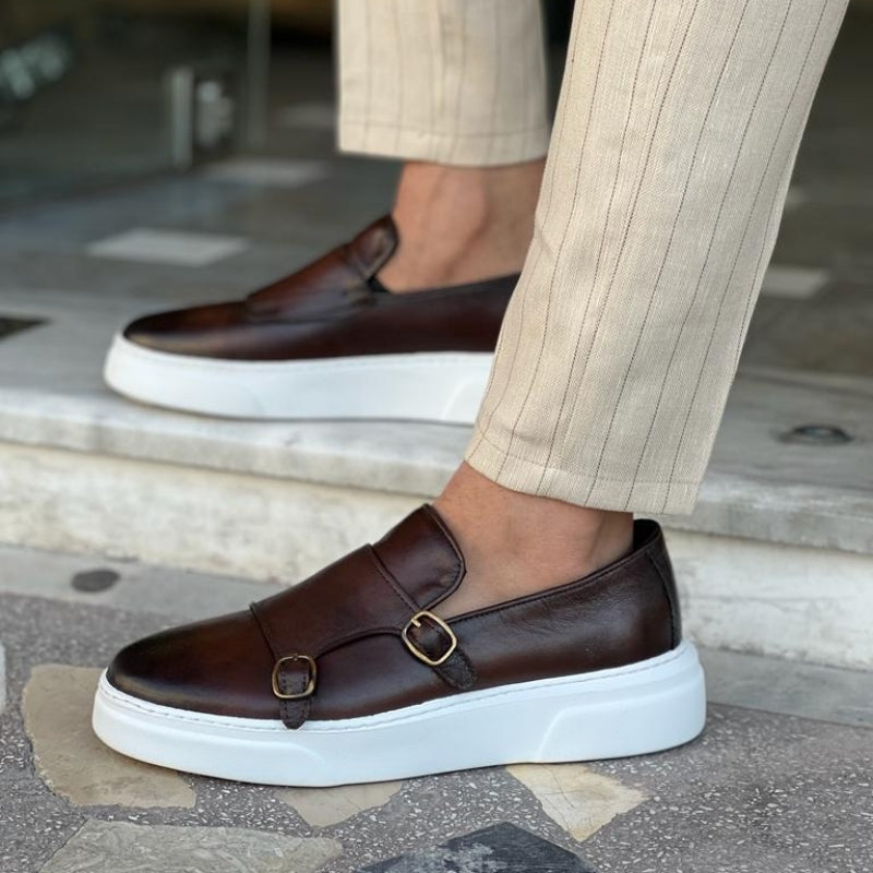 Vetersloze heren leren sneakers met gespspecificaties – Dante