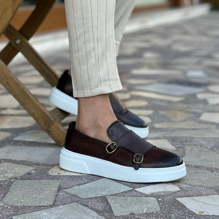 Vetersloze heren leren sneakers met gespspecificaties – Dante