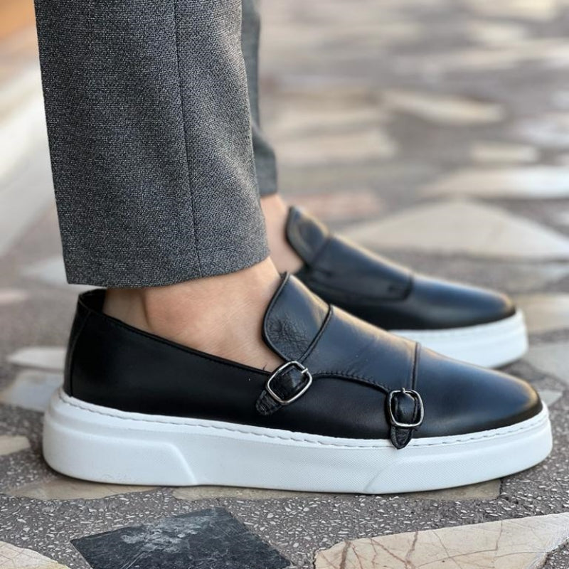 Vetersloze heren leren sneakers met gespspecificaties – Dante