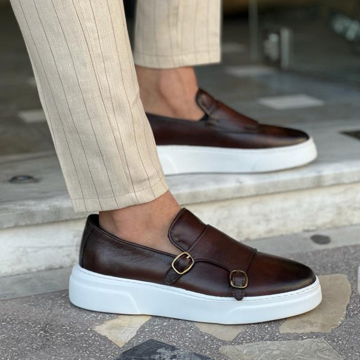 Vetersloze heren leren sneakers met gespspecificaties – Dante