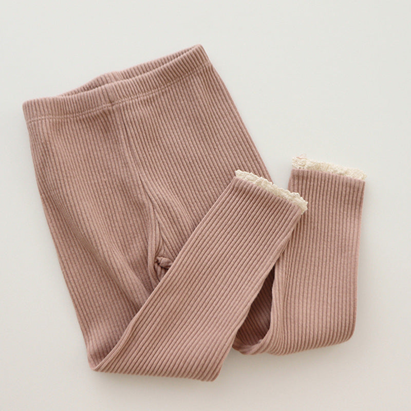 Ribbed Baby Leggings with Lace for Girls