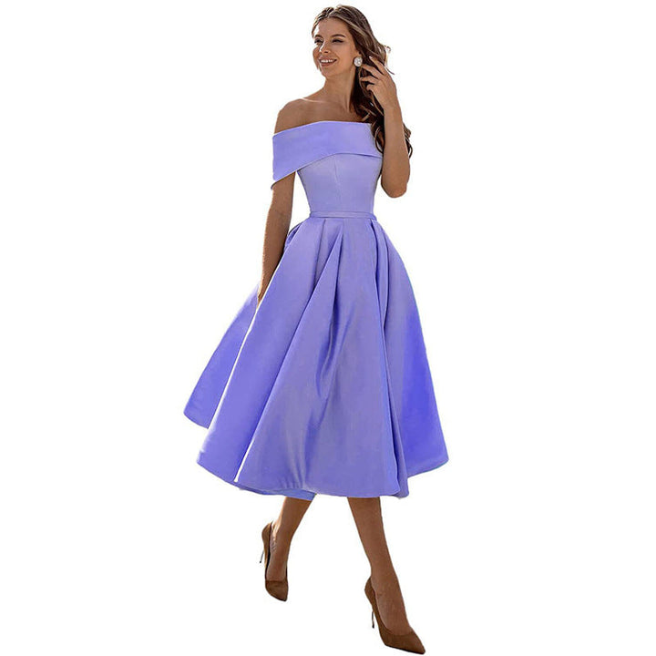 Off-shoulder & bodycon satin party dress - Mirella