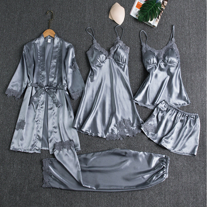 Satin slaapset 5-delig met kant voor dames – Liora