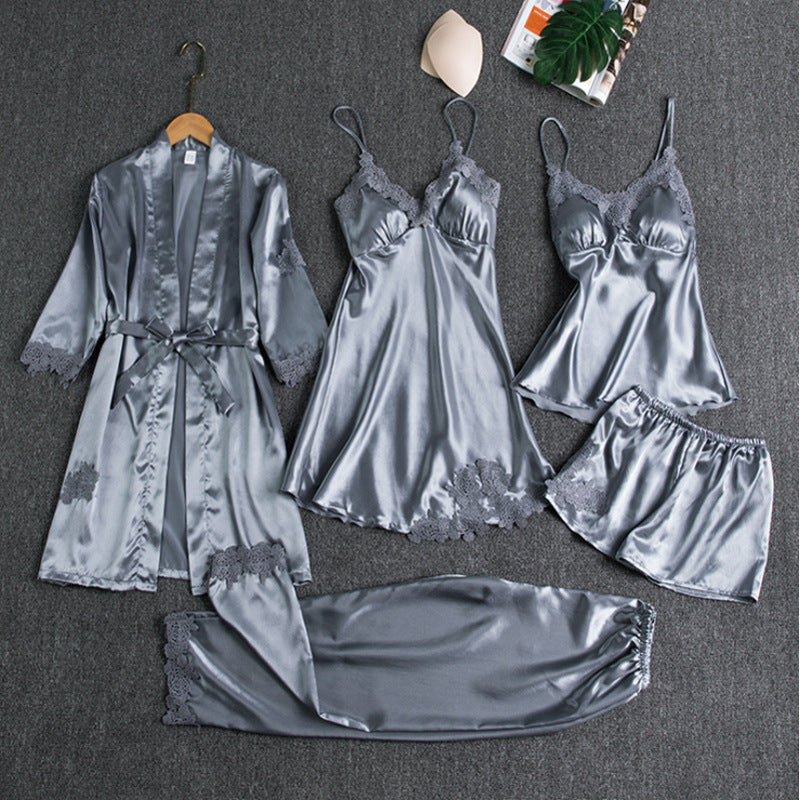 Satin slaapset 5-delig met kant voor dames – Liora