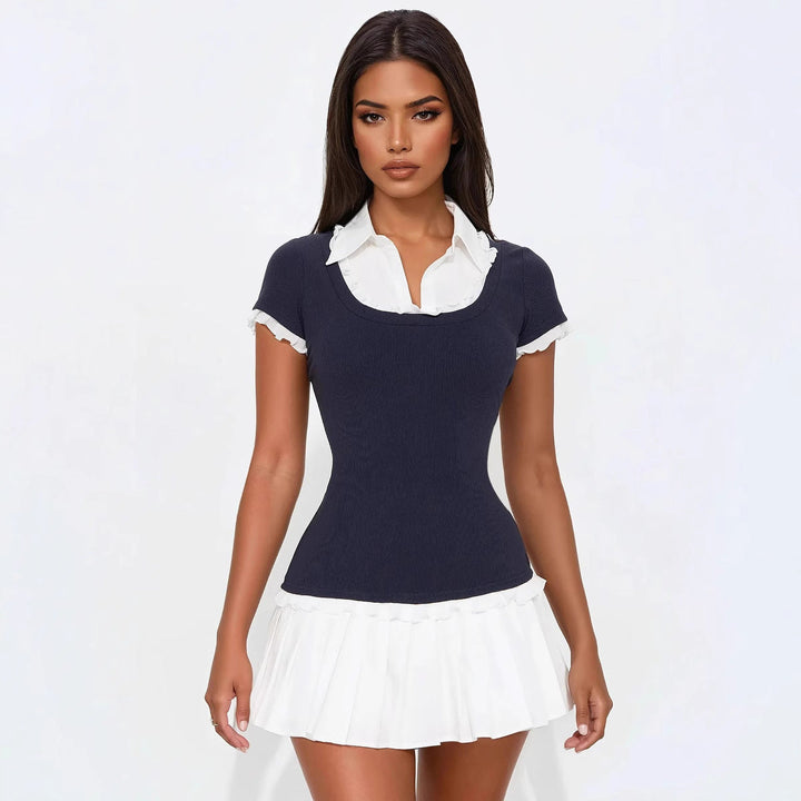 Trendy mini dress with ruffles and a tailored fit - Nia