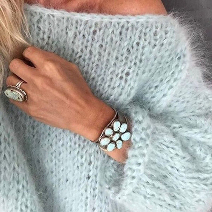 Luźny dziergany sweter damski – Freja