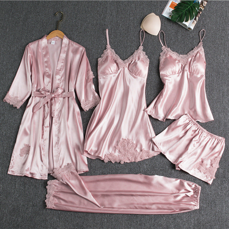 Satin slaapset 5-delig met kant voor dames – Liora