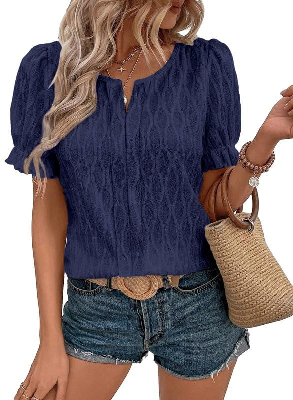 Airy & stylish women's puff sleeve shirt with lace detail – Noemi