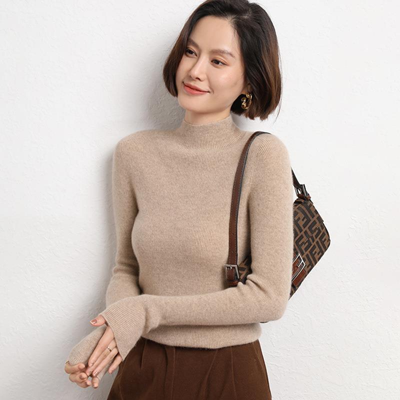 Knitted Women's Sweater with Half Turtleneck - Sophie