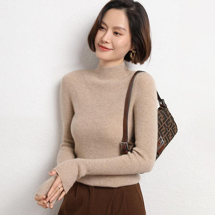 Knitted Women's Sweater with Half Turtleneck - Sophie