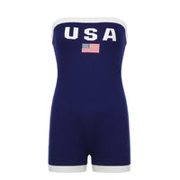 Trendy bandeau badpak met USA-motief en contrastdetails - Lexie