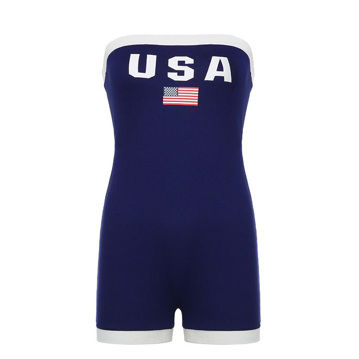 Trendy bandeau badpak met USA-motief en contrastdetails - Lexie