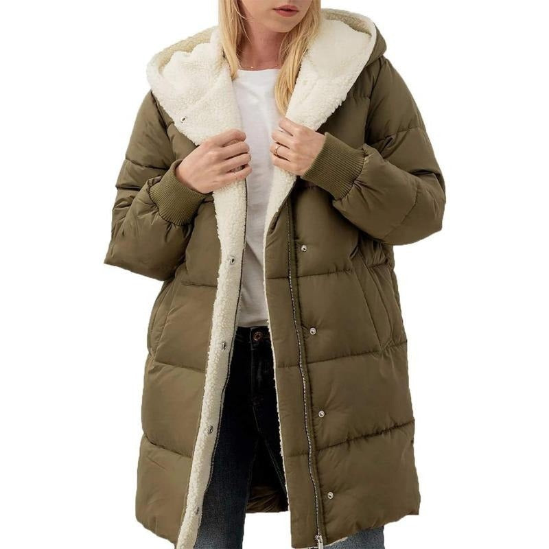 Dubbelzijdige Katoenen Dames Winterjas met Capuchon - Nina